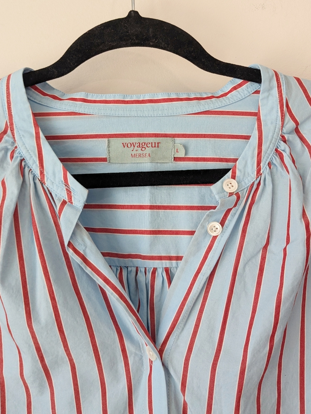 NEW Yogageur By Mersea Oversized Striped Button Up Blouse - Picture 2 of 6
